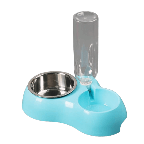 Thickened Round Plastic Double Bowl with Drinking Bottle for Pets | Pet City Shop